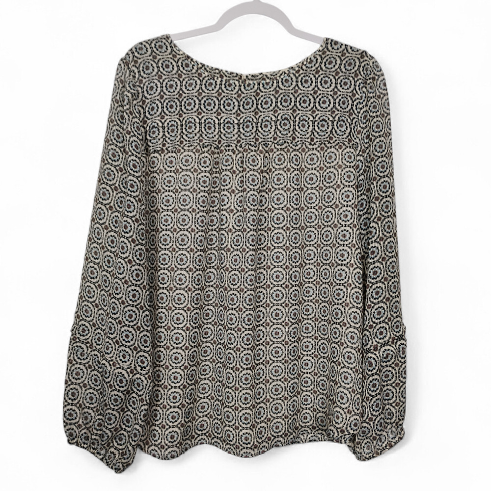 Loft XL Floral Medallion striped pleated balloon sleeve peasant top